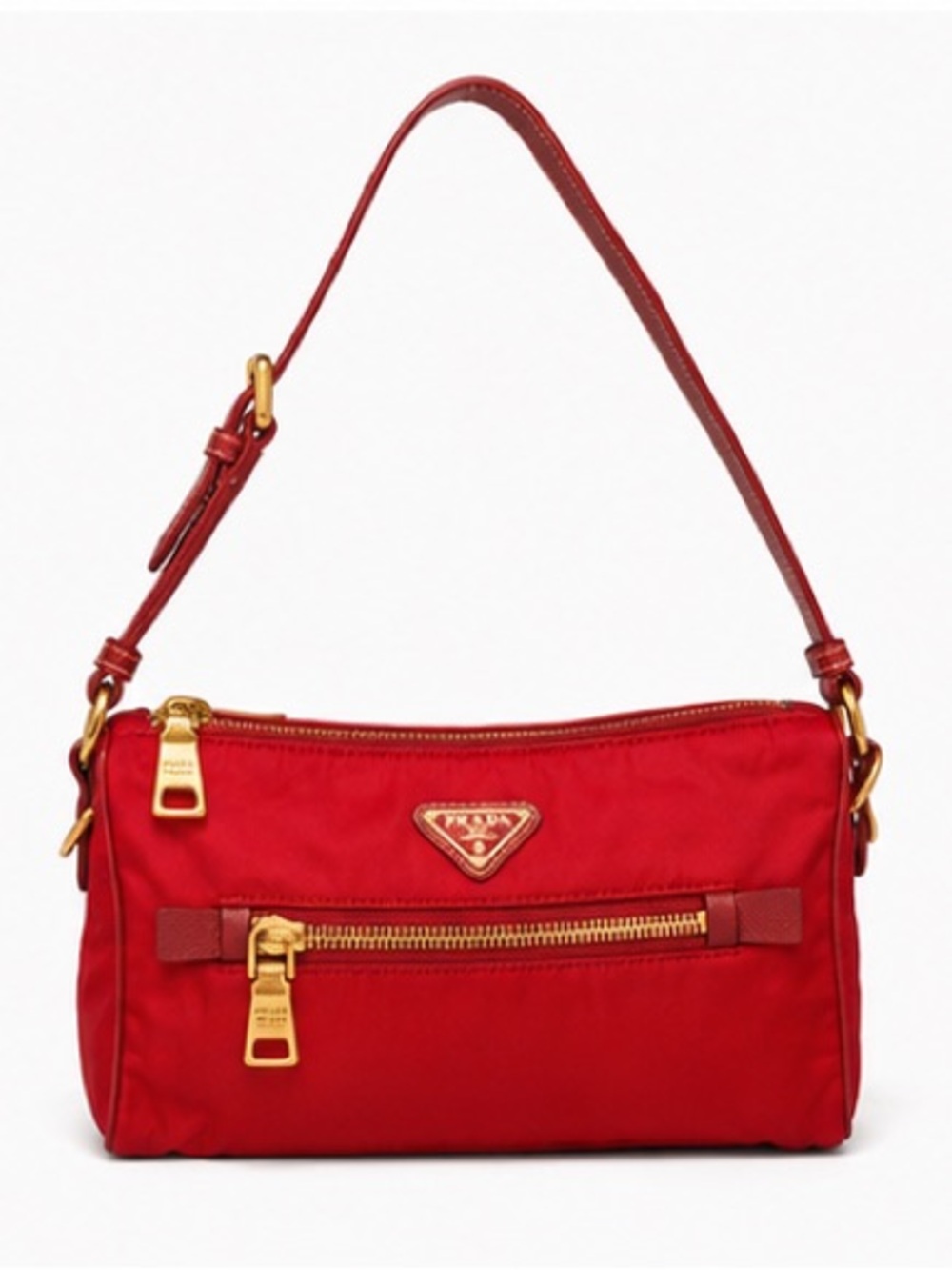Prada Red Tessuto Nylon Shoulder Bag Gold Hardware Authenticity Card Vintage